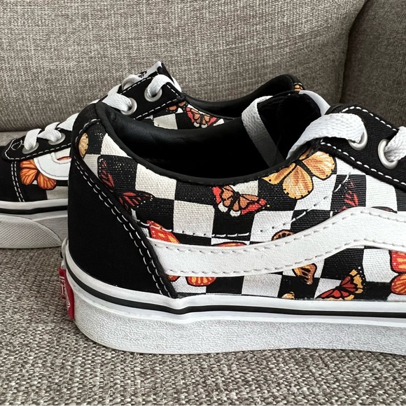 Rare Vans Old Skool Checkered Butterfly Sneakers Black Low Top Skate Shoes sz 6 - Picture 9 of 12
